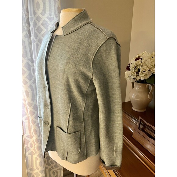 EILEEN FISHER Merino Wool Double-Knit Jacket, Blue/Gray Blazer, Medium, Pockets - Picture 3 of 6